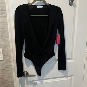 NWT - Shoedazzle/Fashion Nova Black Ribbed Long sleeve Bodysuit